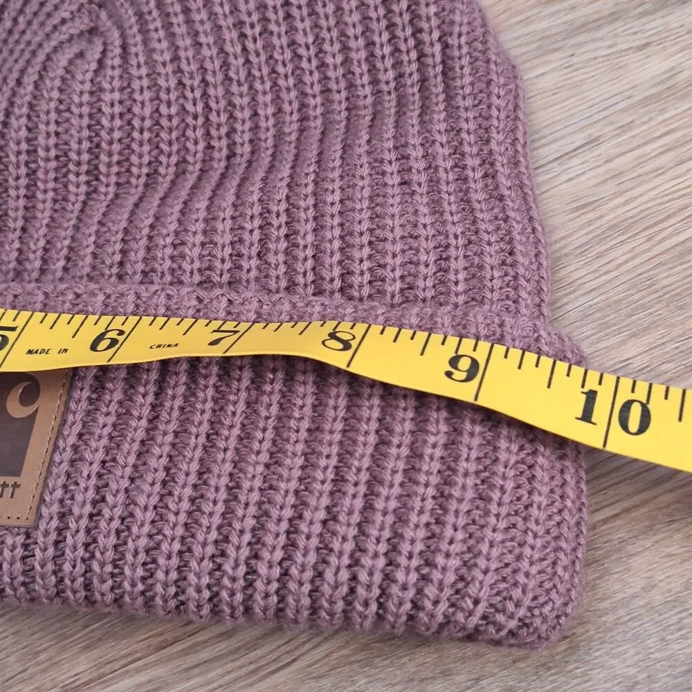 Carhartt Womens Hat Pink Pom Fleece Lined Knit Faux Fur Beanie Soft Mauve